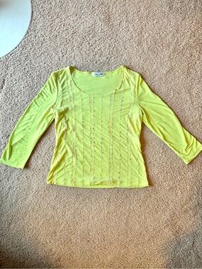 Vintage Made in USA Y2K Lime Green Embroidered Long Sleeve Top